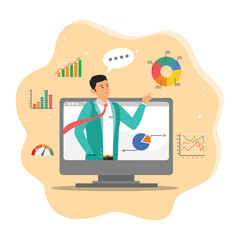Online presentation webinar concept. Consultation or data analysis meeting.