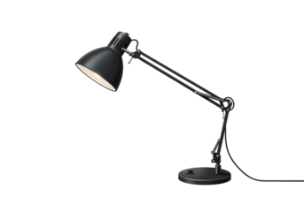 Black Desk Lamp Adjustable Gooseneck Modern Office Lighting Fixture isolated on transparent background