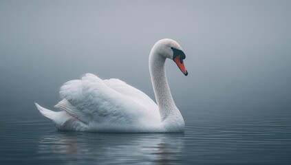 Obraz premium Majestic swan on misty lake