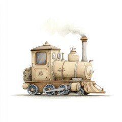 Whimsical vintage steam train, light beige, detailed