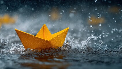 Obraz premium Paper boat in rain