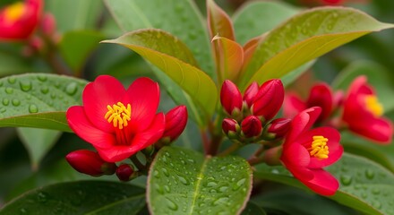 Vibrant Red Flowers Close-up.