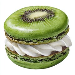 Kiwi-flavored macaron, vibrant green, creamy white filling