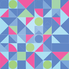 Seamless Pattern, Geometric pattern with triangles, circles, squares, and pastel colors creating a modern abstract design Stock royalty free  image.