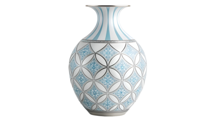 Elegant porcelain vase with intricate blue floral geometric patterns isolated on a transparent background