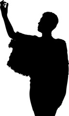 Illustration of a female silhouette wearing a textured fur cape. Fashion woman silhouette posing, creating a dramatic and stylish visual contrast.