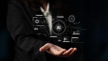 AI interface showing how artificial intelligence powers systems. AI Artificial intelligence transforms data, enables automation, and AI artificial intelligence drives innovation. Latch