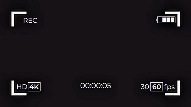 Camera Recording Screen Overlay on black background 4K resolution 