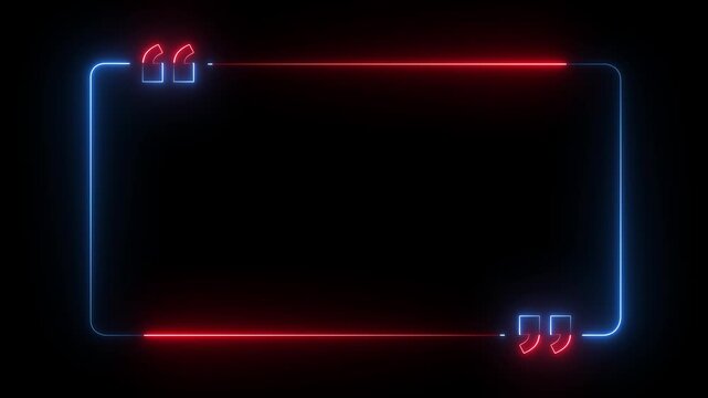 glowing neon Quote Box or message box icon frame Animation. quote rectangle box icon, quotation mark sign black background. Quotes Box Icon, Flat Sign & Trendy Symbol,  4k video. 