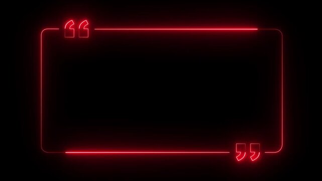 glowing neon Quote Box or message box icon frame Animation. quote rectangle box icon, quotation mark sign black background. Quotes Box Icon, Flat Sign & Trendy Symbol,  4k video. 