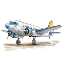 Vintage Blue and White Airplane Illustration