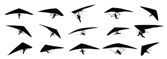 collection of paragliding silhouette vector illustrations