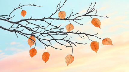 Autumn leaves on tree branches illustration seasonal fall foliage art
