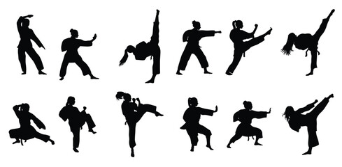 Elegant and powerful women martial arts silhouettes