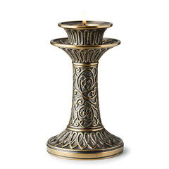 Ornate decorative bronze candlestick holder with intricate carved base design