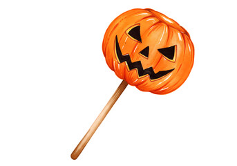 Halloween Pumpkin Lollipop isolated on transparent background