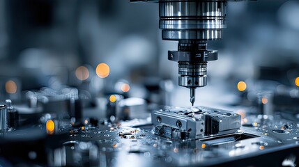 Precision machining process with metal components on a CNC machine in a modern manufacturing facility