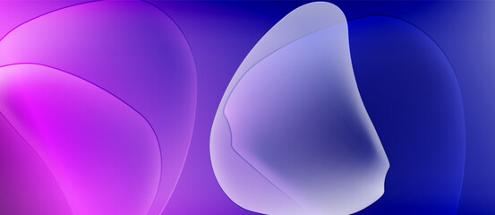 Abstract fluid shapes, vibrant purple, blue hues. Smooth gradients create soft, flowing visual experience. Minimalist design.