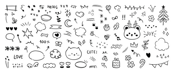 Set of cute pen line doodle element vector hand drawn