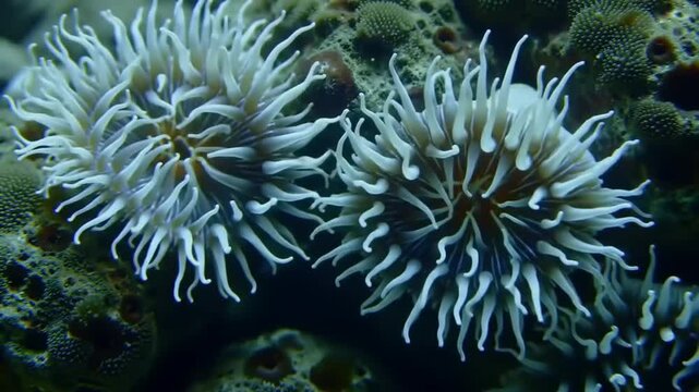 Close-up of sea anemones on a coral reef