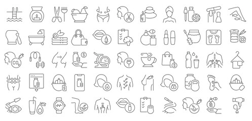 Set of linear icons of Health and Beauty