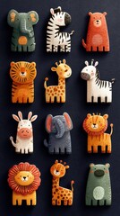 Colorful animal illustrations featuring a diverse collection of playful wildlife characters designed for children's decor