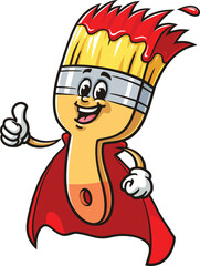 Cartoon mascot of a paint brush in superhero style