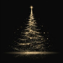 Sparkling gold Christmas tree shining brightly against a dark background during holiday season