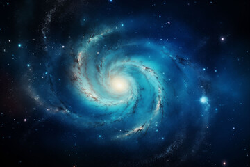 Blue spiral galaxy in dark space