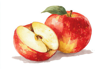 Fresh red apple watercolor illustration sliced fruit healthy snack vibrant colors