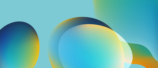 Abstract shapes blend blues, yellows. Smooth gradients create soft visual experience. Minimalist design evokes calm feeling.