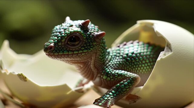 Lizard hatchling emerging from egg