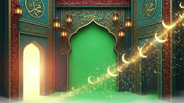 Eid Milad un-Nabi Islamic Celebration Background Video with Mosque and Lanterns