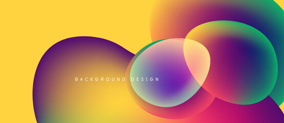 Abstract vibrant circles overlap yellow backdrop. Gradient colors blend creating modern visual effect. Design suggests energy, movement.
