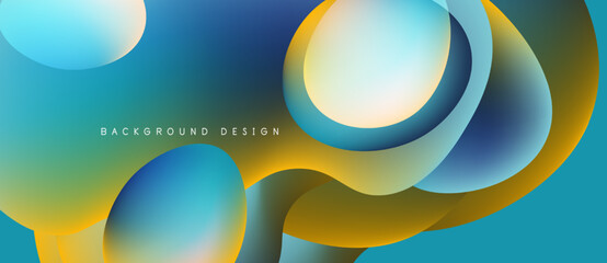 Abstract fluid shapes, vibrant colors blend. Modern design, smooth gradients create dynamic background. Yellow, blue hues dominate composition.
