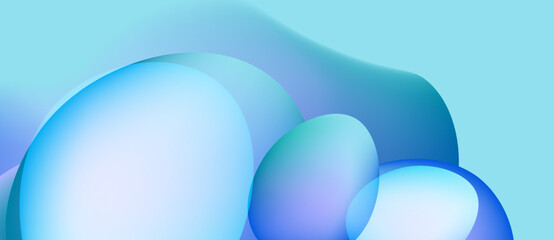 Abstract fluid shapes, cool blues, light turquoise. Soft gradients create calming visual experience. Minimalist background.