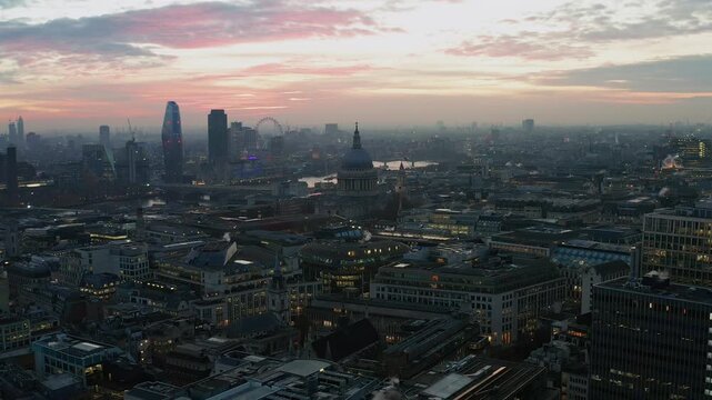 London cityscape drone video sunset