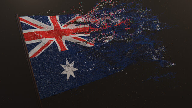 Particle flag of Australia. The Commonwealth of Australia flag. Waving flag of Australia