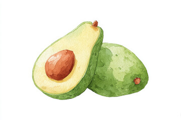 Fresh avocado watercolor illustration with vibrant colors and detailed texture