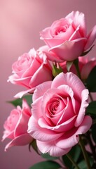 Naklejka premium Close-up of sweet pink roses, romantic backdrop , pink roses, delicate