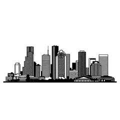 Naklejka premium Cityscape Vector Illustration of Buildings Skyline Black and White Minimalist City Silhouette for Real Estate Urban Landscape