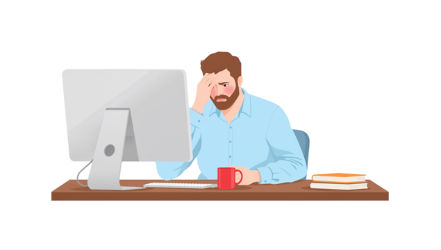 Stressed professional experiences overload with digital workload isolated on transparent surface - Powered by Adobe