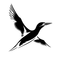 Obraz premium Illustration of a black and white seabird in flight with wings spread on a white background design element