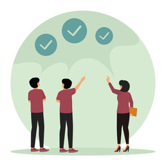 Team agreement concept. Team Collaboration with Three Check marks for Successful Achievement.