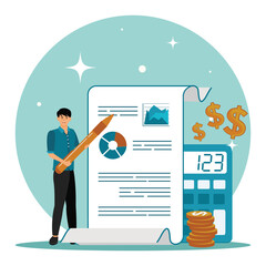 Financial statement concept. Business man with financial statement document.