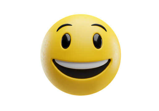 Smiling Yellow Emoji 3D Rendering of a Happy Face Icon isolated on transparent background - Powered by Adobe