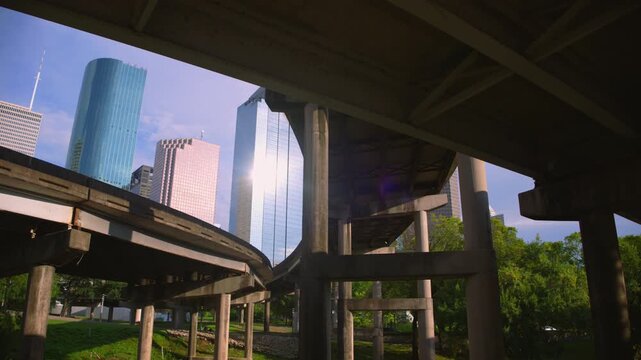 Downtown Houston Cityscape Seen from Under I-45 North Freeway