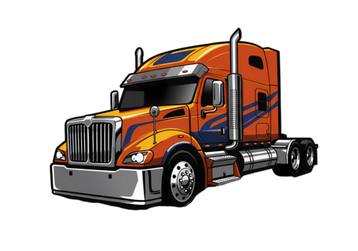 Orange and Blue SemiTruck Illustration Big Rig Transportation Vehicle Graphic Commercial Trucking Design on transparent background