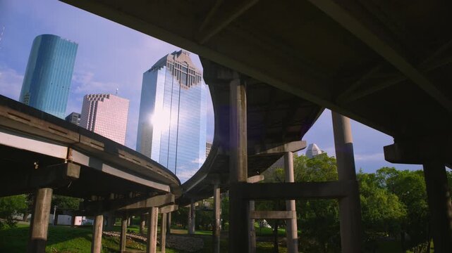 Scenic View of Downtown Houston Skyline from Buffalo Bayou