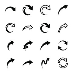 Obraz premium Collection of sixteen diverse black curved and straight arrow icons direction